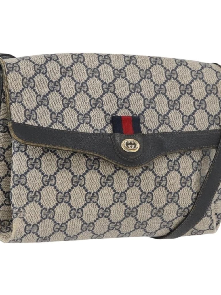 Gucci Gg Supreme Sherry Line Shoulder Bag Pvc Navy Gold 904 02 084 Auth
